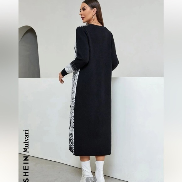 Mulvari Floral Pattern Colour block White Black Sweater Dress Sz M NWOT - Picture 2 of 8